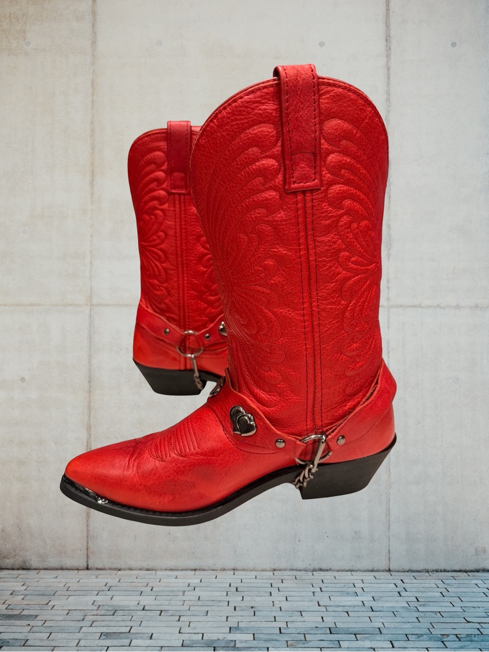 Masterson Boot Co RB7483 Red Embossed Floral Heart Harness Cowboy Boots Wmn 7M - Picture 5 of 12